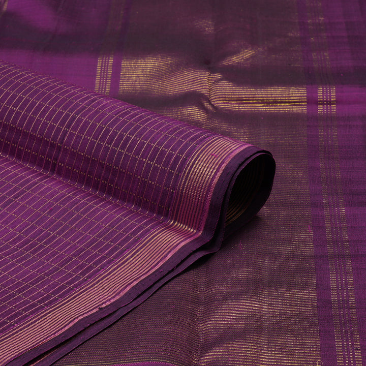 Hayagrivas Handloom Half-White Kanjivaram Silk Saree with Purple Border KBE2080A5-1