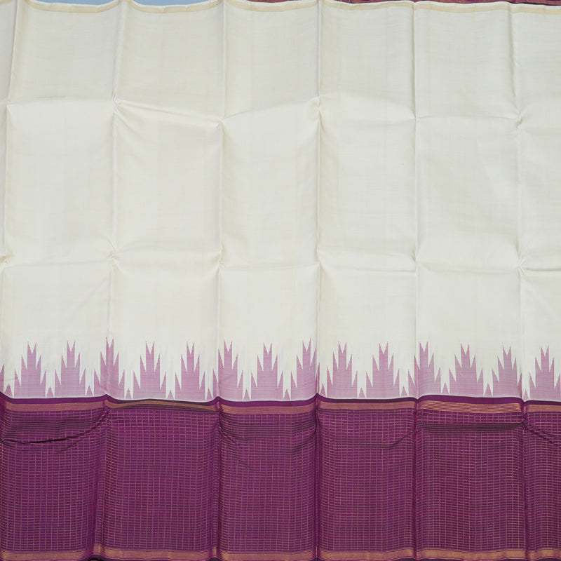 Hayagrivas Handloom Half-White Kanjivaram Silk Saree with Purple Border KBE2080A5-1