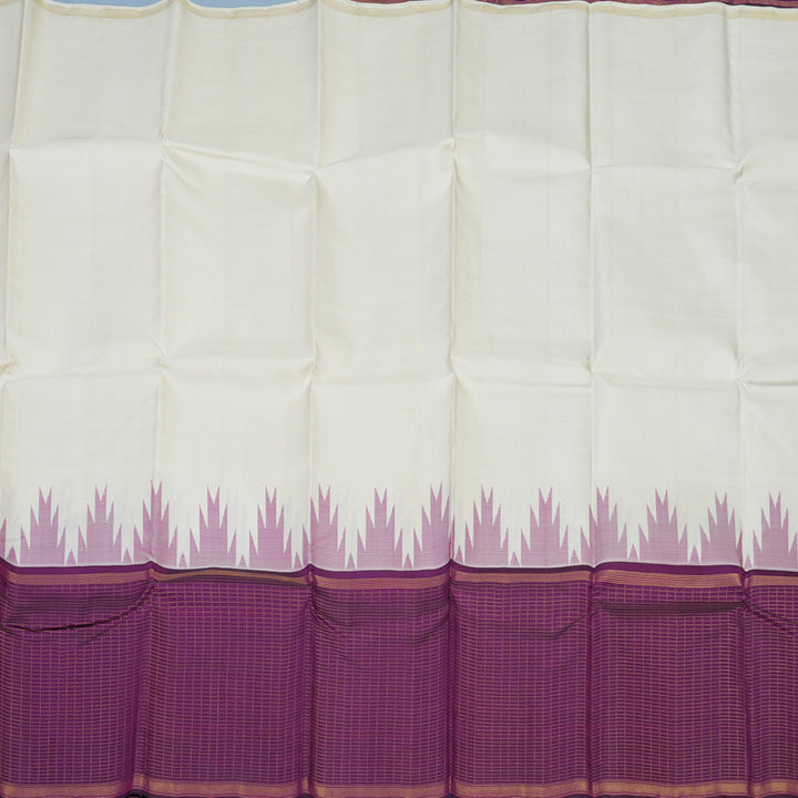 Hayagrivas Handloom Half-White Kanjivaram Silk Saree with Purple Border KBE2080A5-1