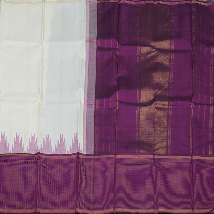 Hayagrivas Handloom Half-White Kanjivaram Silk Saree with Purple Border KBE2080A5-1