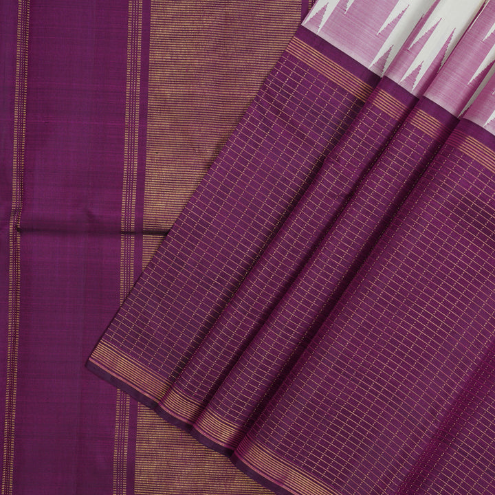 Hayagrivas Handloom Half-White Kanjivaram Silk Saree with Purple Border KBE2080A5-1