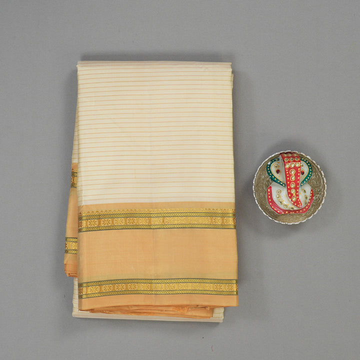 Hayagrivas Handloom Pale Yellow Kanjivaram Silk Saree with Light Orange Border KBE2081A1-2