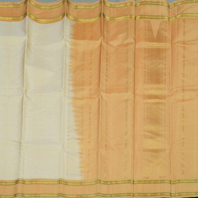 Hayagrivas Handloom Pale Yellow Kanjivaram Silk Saree with Light Orange Border KBE2081A1-2