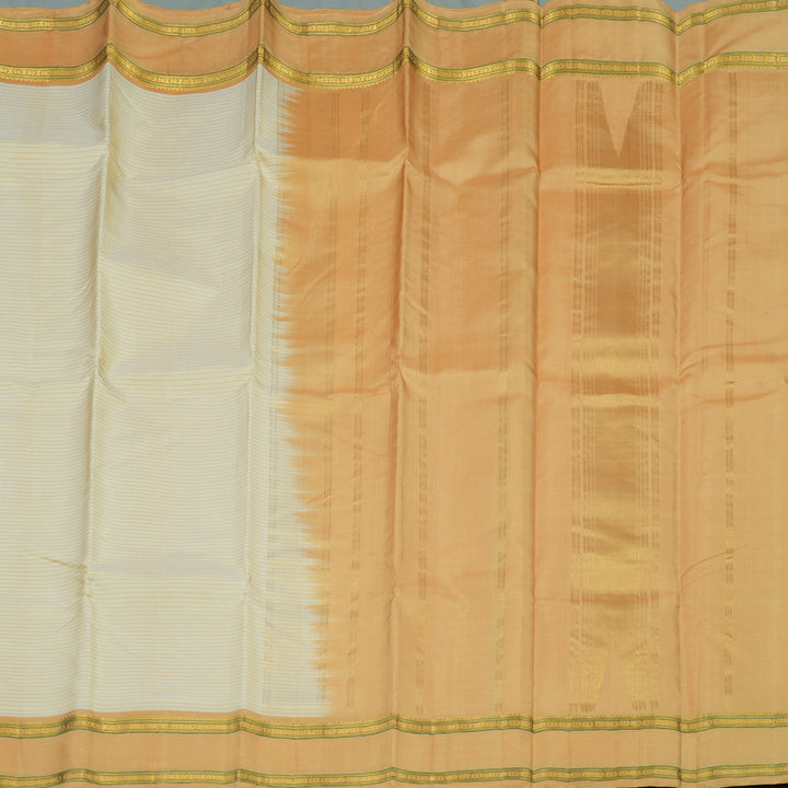 Hayagrivas Handloom Pale Yellow Kanjivaram Silk Saree with Light Orange Border KBE2081A1-2