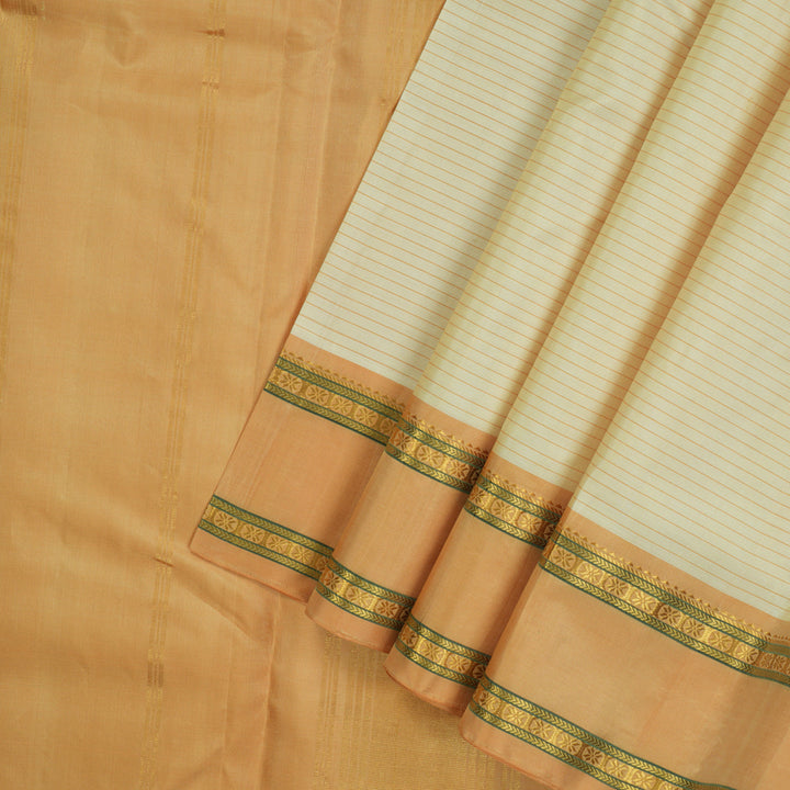 Hayagrivas Handloom Pale Yellow Kanjivaram Silk Saree with Light Orange Border KBE2081A1-2
