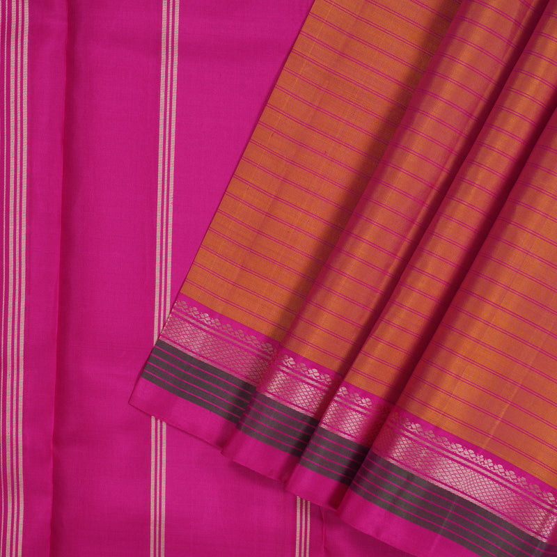 Hayagrivas Handloom Rust Kanjivaram Silk Saree with Magenta-Pink Border KBE2081A2-2