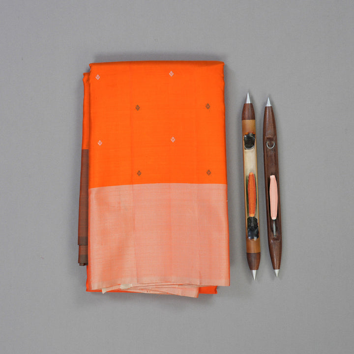 Hayagrivas Handloom Orange Kanjivaram Silk Saree with Ganga Jamuna Border KBE2081A3-2