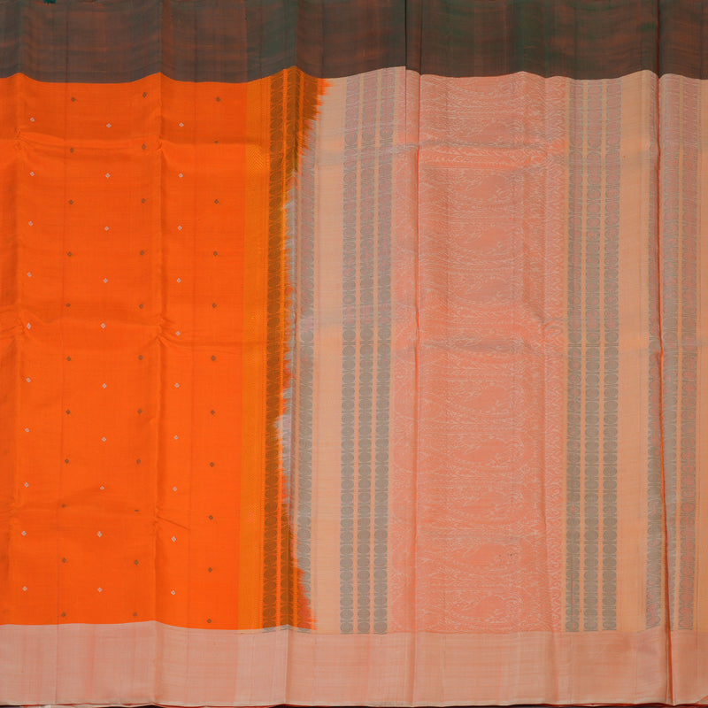 Hayagrivas Handloom Orange Kanjivaram Silk Saree with Ganga Jamuna Border KBE2081A3-2