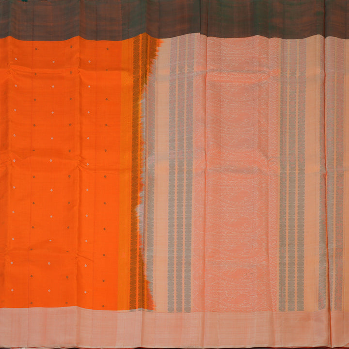 Hayagrivas Handloom Orange Kanjivaram Silk Saree with Ganga Jamuna Border KBE2081A3-2