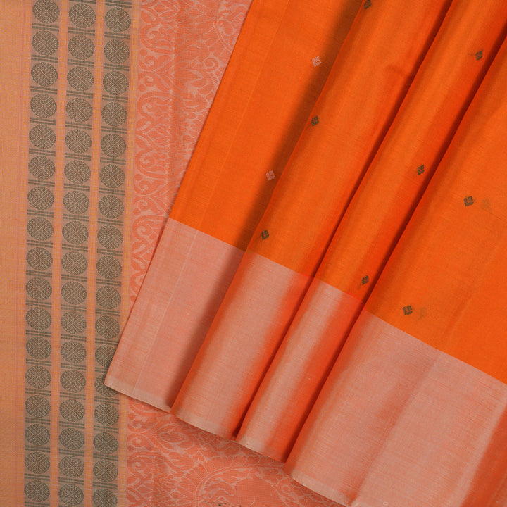 Hayagrivas Handloom Orange Kanjivaram Silk Saree with Ganga Jamuna Border KBE2081A3-2