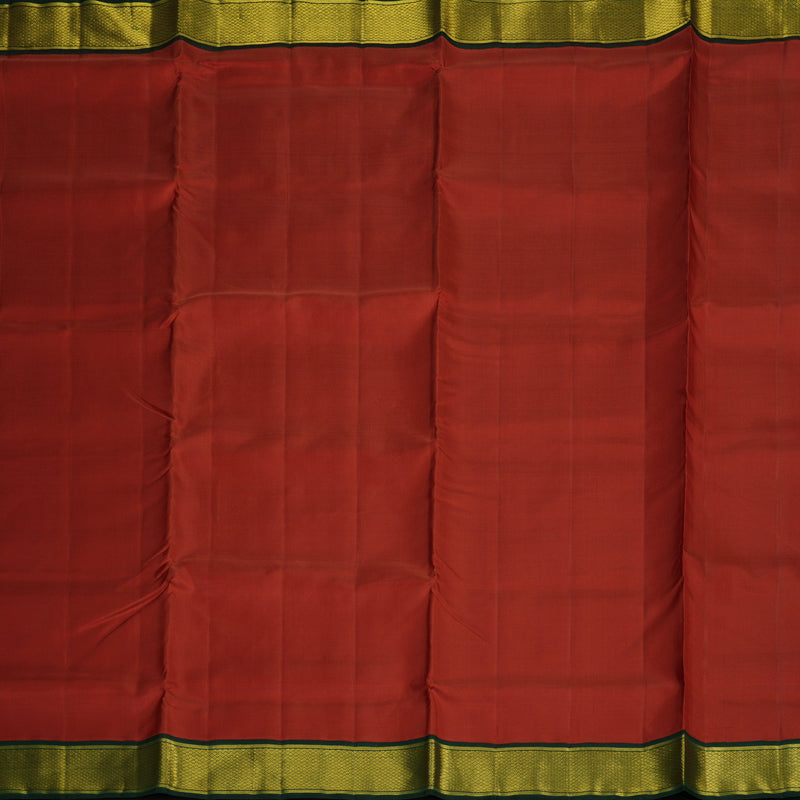 Hayagrivas Handloom Rusty Red Ten Yards Silk Saree with Bottle Green Border KBE2085A1-2