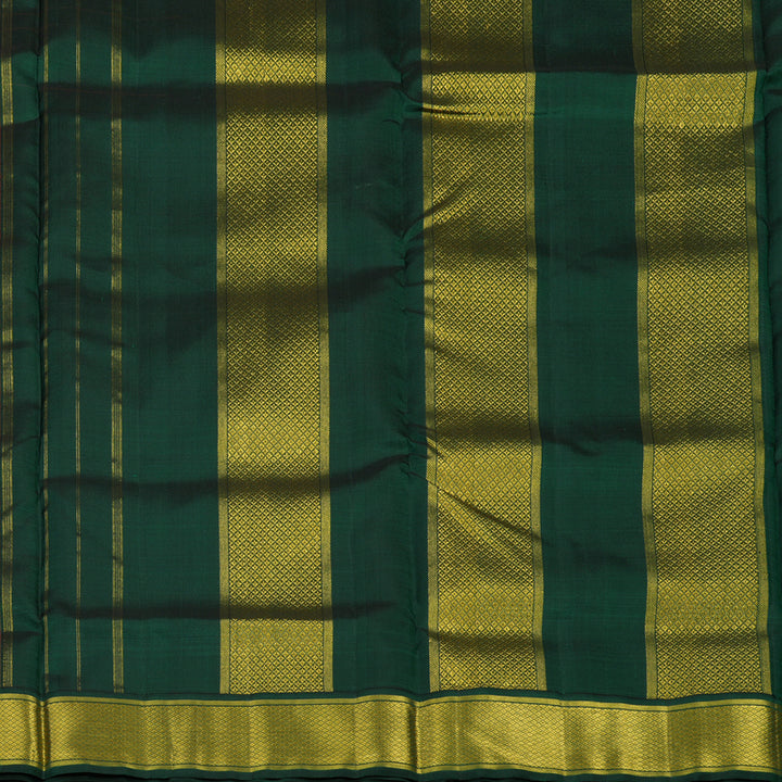 Hayagrivas Handloom Rusty Red Ten Yards Silk Saree with Bottle Green Border KBE2085A1-2