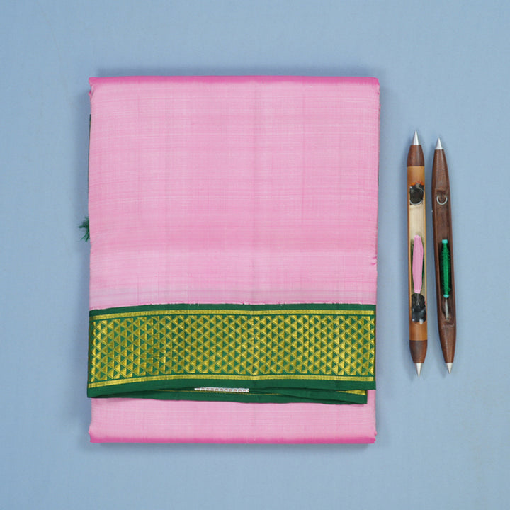 Hayagrivas Handloom Lotus Pink Ten Yards Silk Saree with Dark Green Border KBE2085A1-5