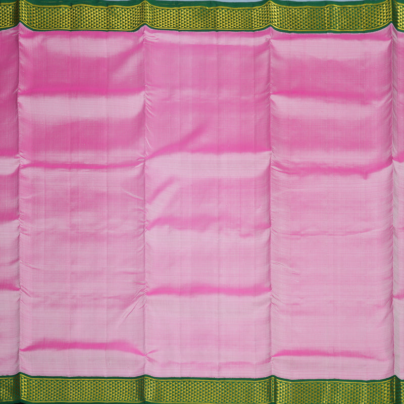 Hayagrivas Handloom Lotus Pink Ten Yards Silk Saree with Dark Green Border KBE2085A1-5
