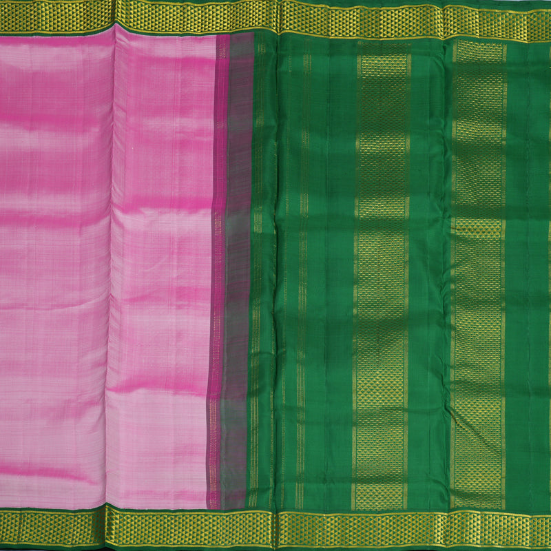 Hayagrivas Handloom Lotus Pink Ten Yards Silk Saree with Dark Green Border KBE2085A1-5