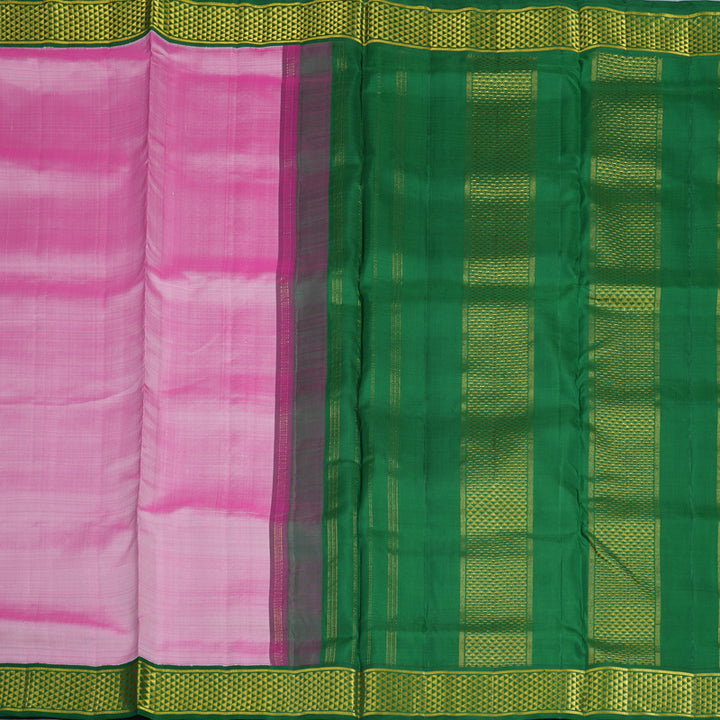Hayagrivas Handloom Lotus Pink Ten Yards Silk Saree with Dark Green Border KBE2085A1-5