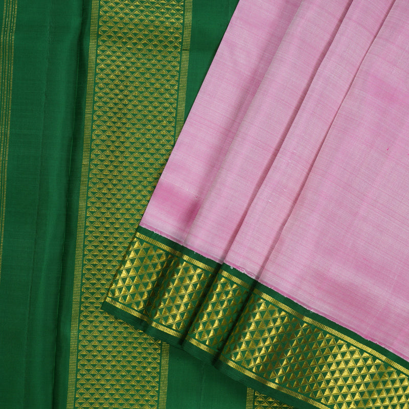 Hayagrivas Handloom Lotus Pink Ten Yards Silk Saree with Dark Green Border KBE2085A1-5