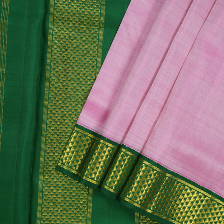 Hayagrivas Handloom Lotus Pink Ten Yards Silk Saree with Dark Green Border KBE2085A1-5