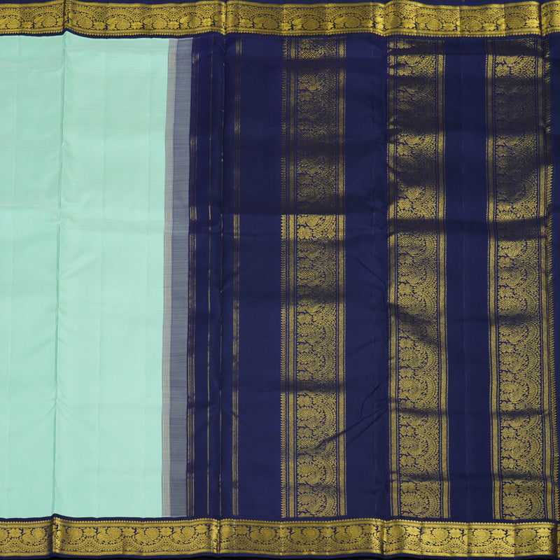 Hayagrivas Handloom Pista Green Ten Yards Silk Madisar with Navy Blue Border KBE2085A1-6