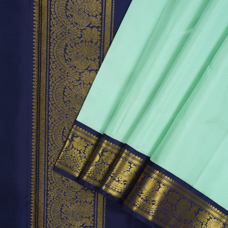 Hayagrivas Handloom Pista Green Ten Yards Silk Madisar with Navy Blue Border KBE2085A1-6