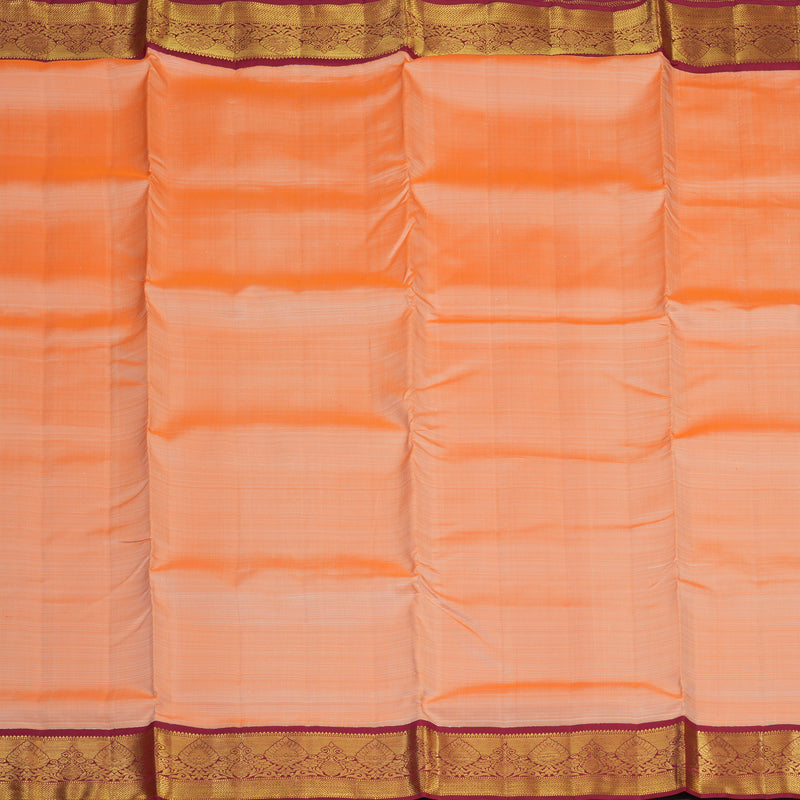 Hayagrivas Handloom Peach Orange Ten Yards Silk Saree with Maroon Border KBE2085A2-1