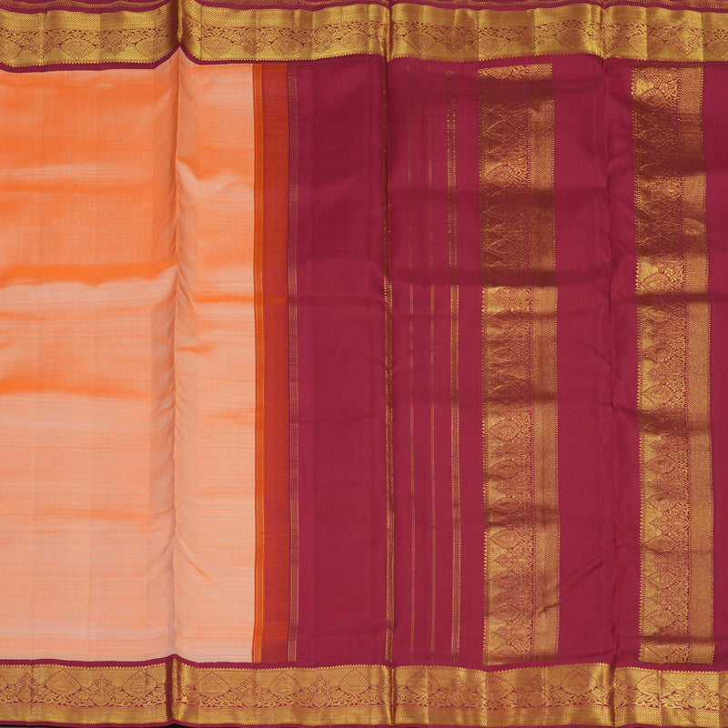 Hayagrivas Handloom Peach Orange Ten Yards Silk Saree with Maroon Border KBE2085A2-1