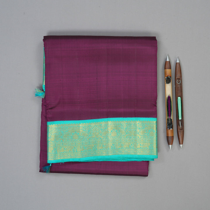 Hayagrivas Handloom Brinjal Purple Ten Yards Silk Saree KBE2085A2-4