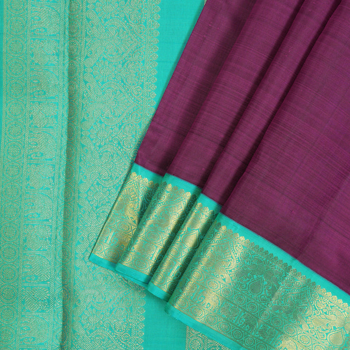 Hayagrivas Handloom Brinjal Purple Ten Yards Silk Saree KBE2085A2-4