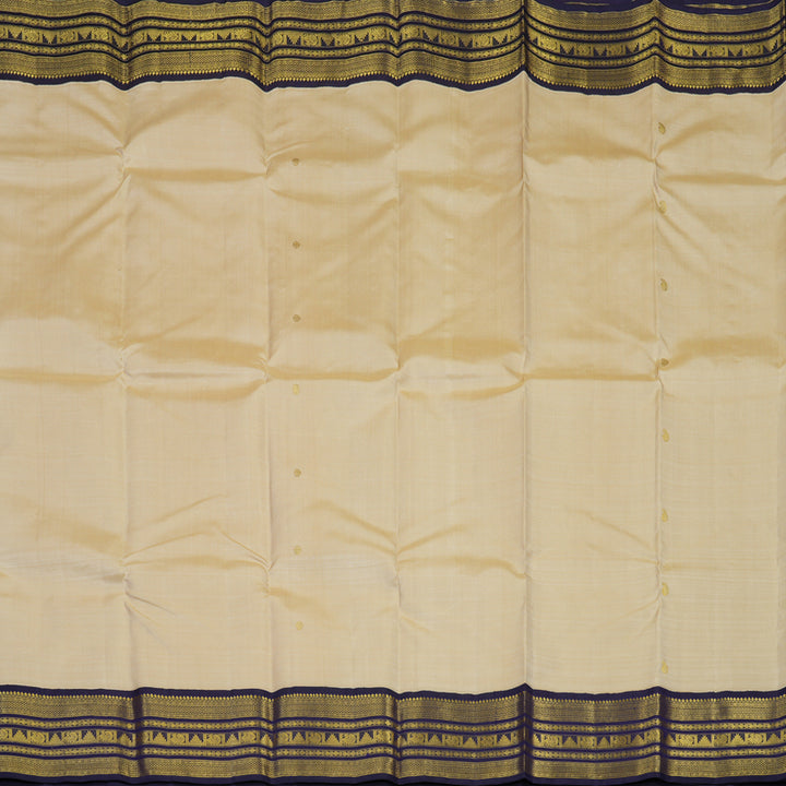 Hayagrivas Handloom Beige Kanjivaram Silk Saree with Midnight Blue Border KBE2086A13-1