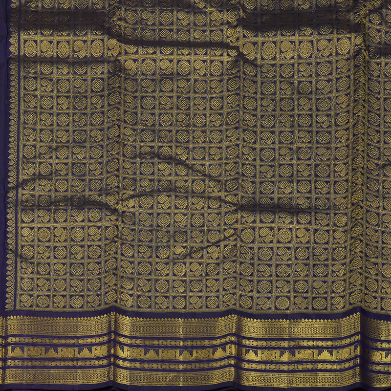 Hayagrivas Handloom Beige Kanjivaram Silk Saree with Midnight Blue Border KBE2086A13-1