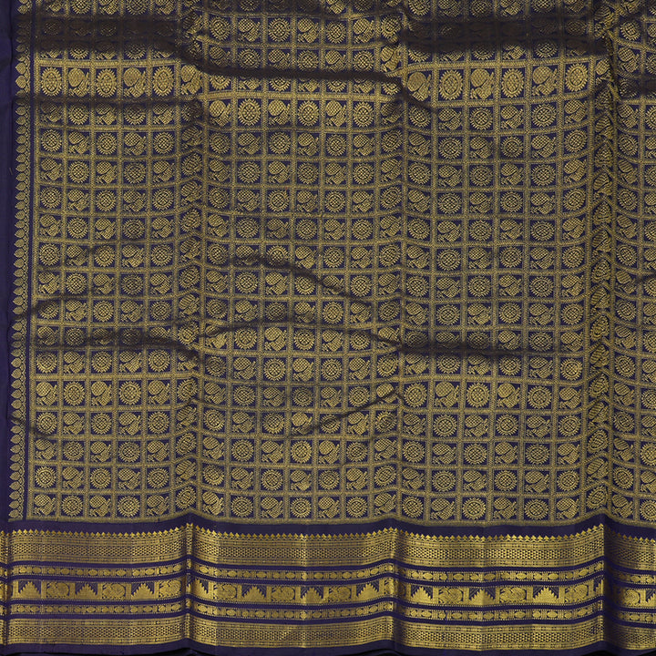 Hayagrivas Handloom Beige Kanjivaram Silk Saree with Midnight Blue Border KBE2086A13-1
