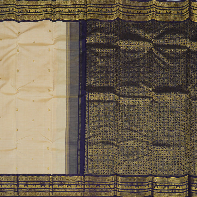 Hayagrivas Handloom Beige Kanjivaram Silk Saree with Midnight Blue Border KBE2086A13-1