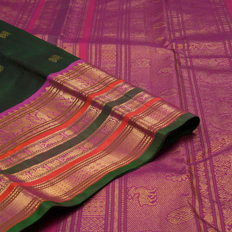 Hayagrivas Handloom Karum Pachai Kanjivaram Silk Saree with Magenta Border KBE2086A4-2