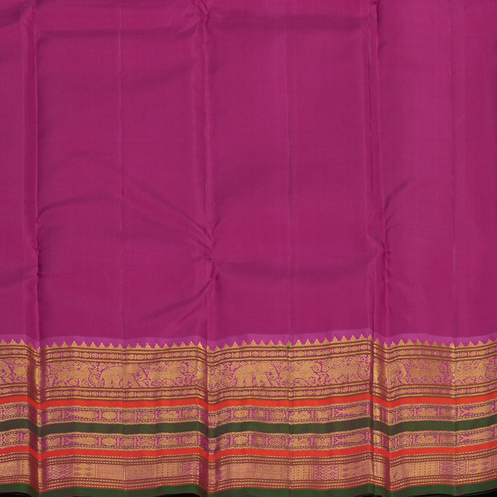 Hayagrivas Handloom Karum Pachai Kanjivaram Silk Saree with Magenta Border KBE2086A4-2