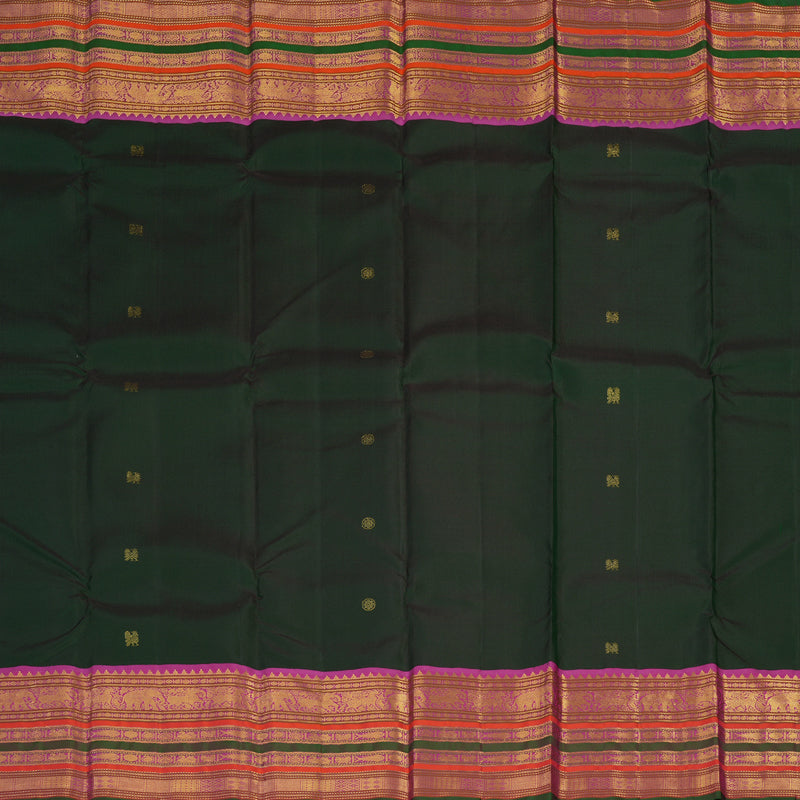 Hayagrivas Handloom Karum Pachai Kanjivaram Silk Saree with Magenta Border KBE2086A4-2