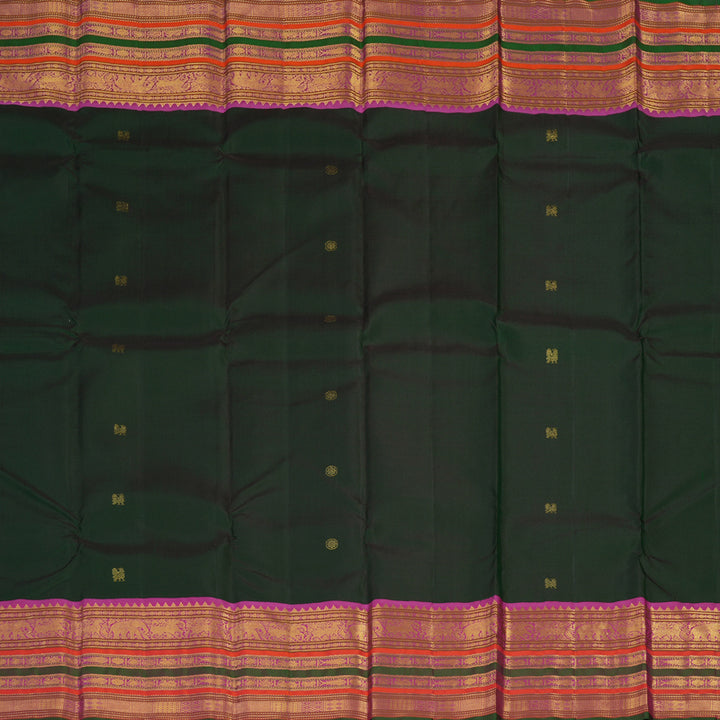 Hayagrivas Handloom Karum Pachai Kanjivaram Silk Saree with Magenta Border KBE2086A4-2