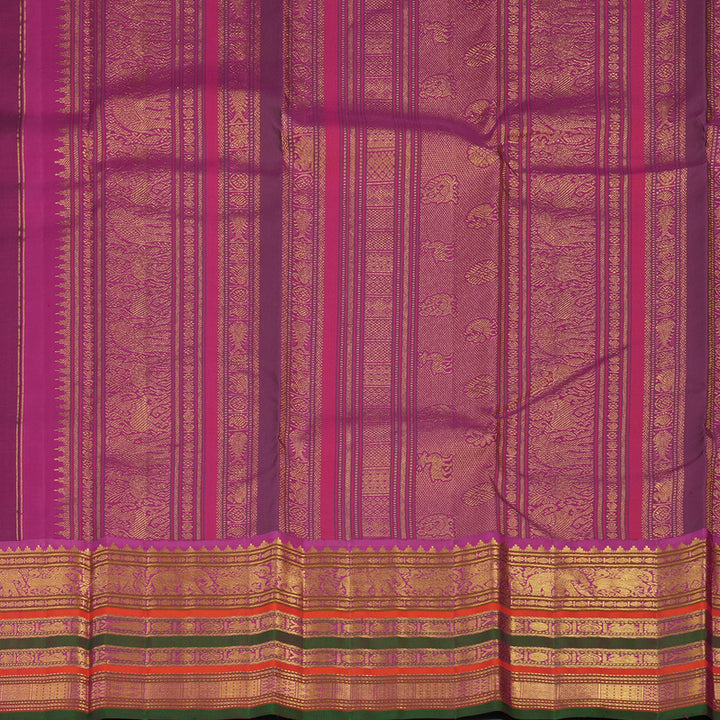 Hayagrivas Handloom Karum Pachai Kanjivaram Silk Saree with Magenta Border KBE2086A4-2