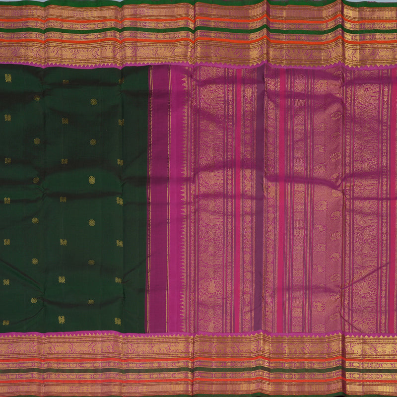 Hayagrivas Handloom Karum Pachai Kanjivaram Silk Saree with Magenta Border KBE2086A4-2