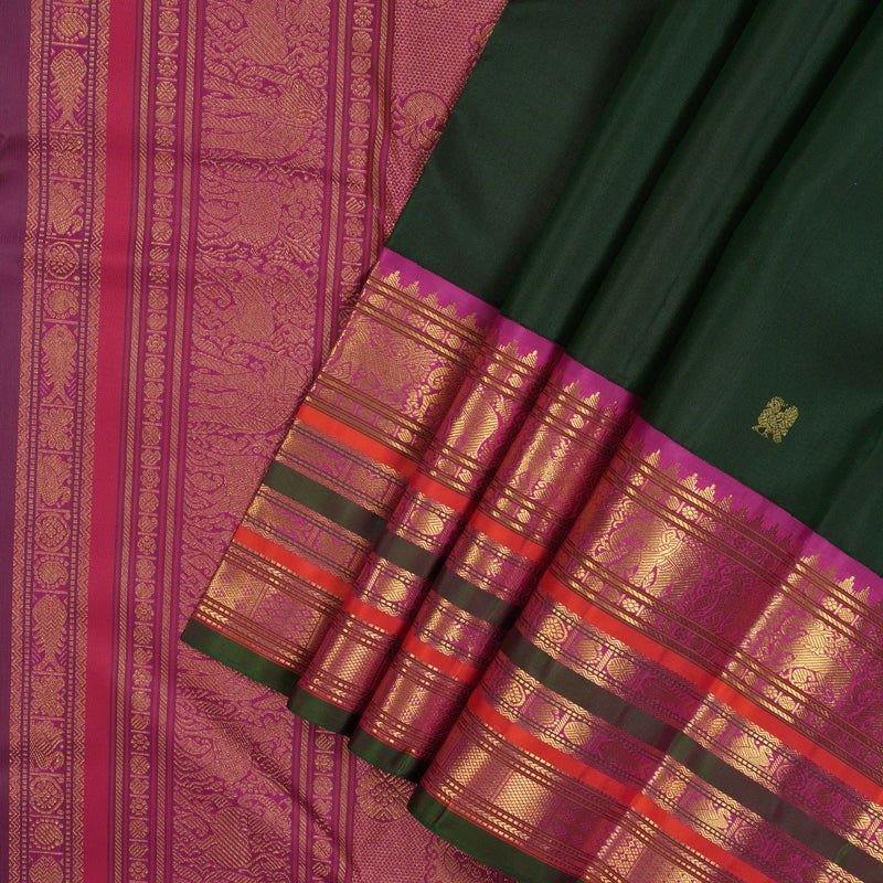 Hayagrivas Handloom Karum Pachai Kanjivaram Silk Saree with Magenta Border KBE2086A4-2