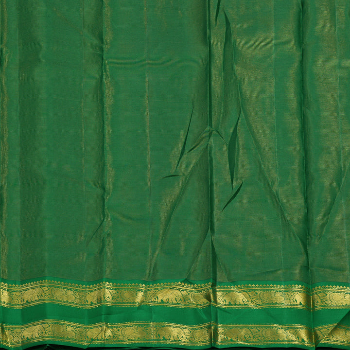 Hayagrivas Handloom Reddish-Orange Kanjivaram Silk Saree with Green Border KBE2086A5-1