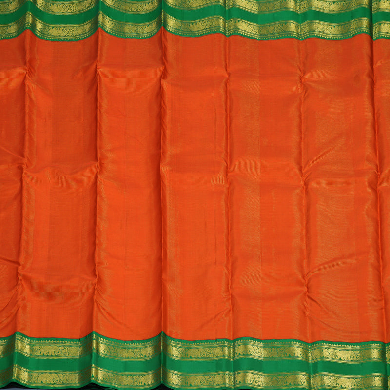 Hayagrivas Handloom Reddish-Orange Kanjivaram Silk Saree with Green Border KBE2086A5-1