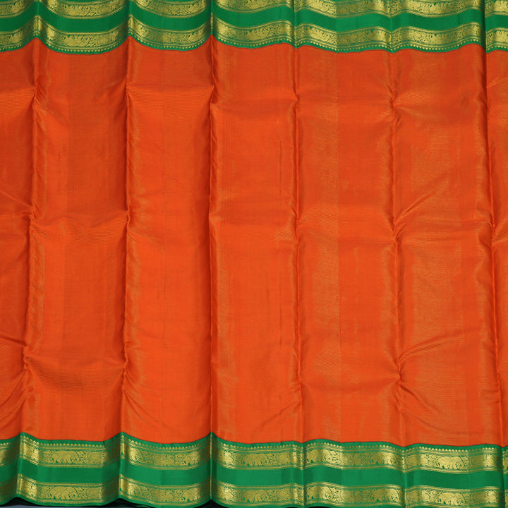 Hayagrivas Handloom Reddish-Orange Kanjivaram Silk Saree with Green Border KBE2086A5-1