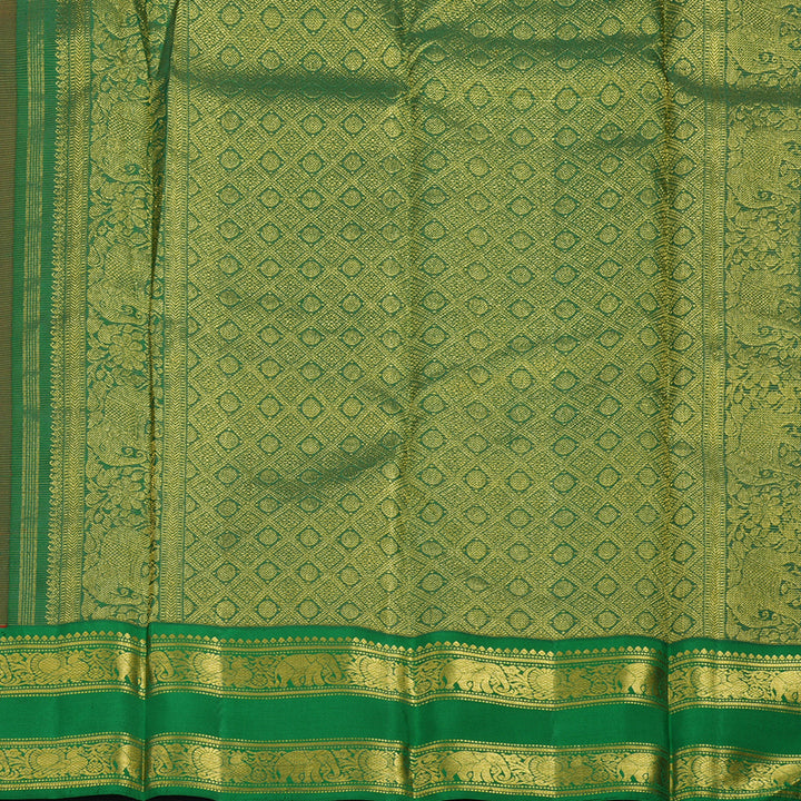 Hayagrivas Handloom Reddish-Orange Kanjivaram Silk Saree with Green Border KBE2086A5-1