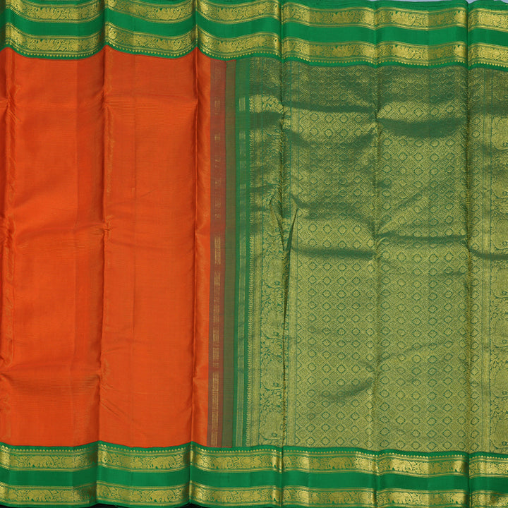 Hayagrivas Handloom Reddish-Orange Kanjivaram Silk Saree with Green Border KBE2086A5-1