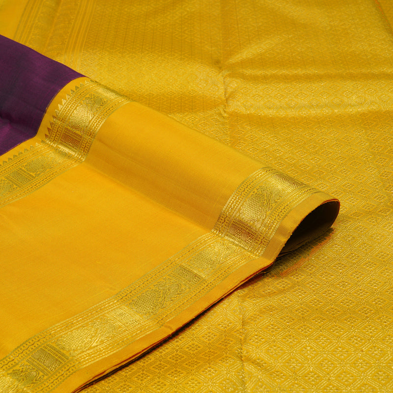 Hayagrivas Handloom Wine Purple Kanjivaram Silk Saree with Yellow Border KBE2086A6-1