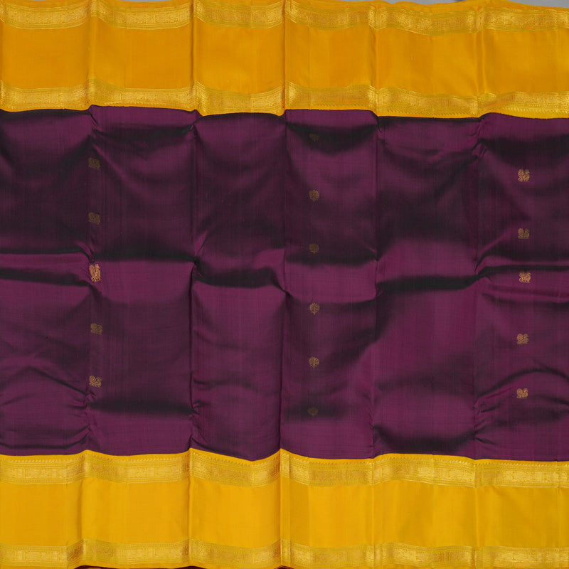 Hayagrivas Handloom Wine Purple Kanjivaram Silk Saree with Yellow Border KBE2086A6-1