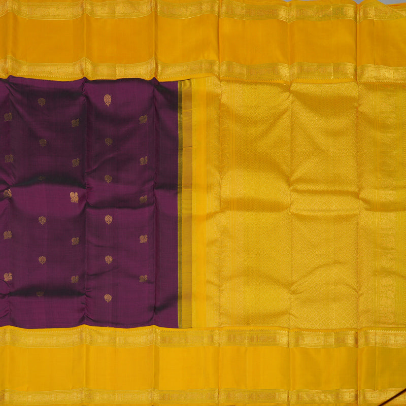 Hayagrivas Handloom Wine Purple Kanjivaram Silk Saree with Yellow Border KBE2086A6-1