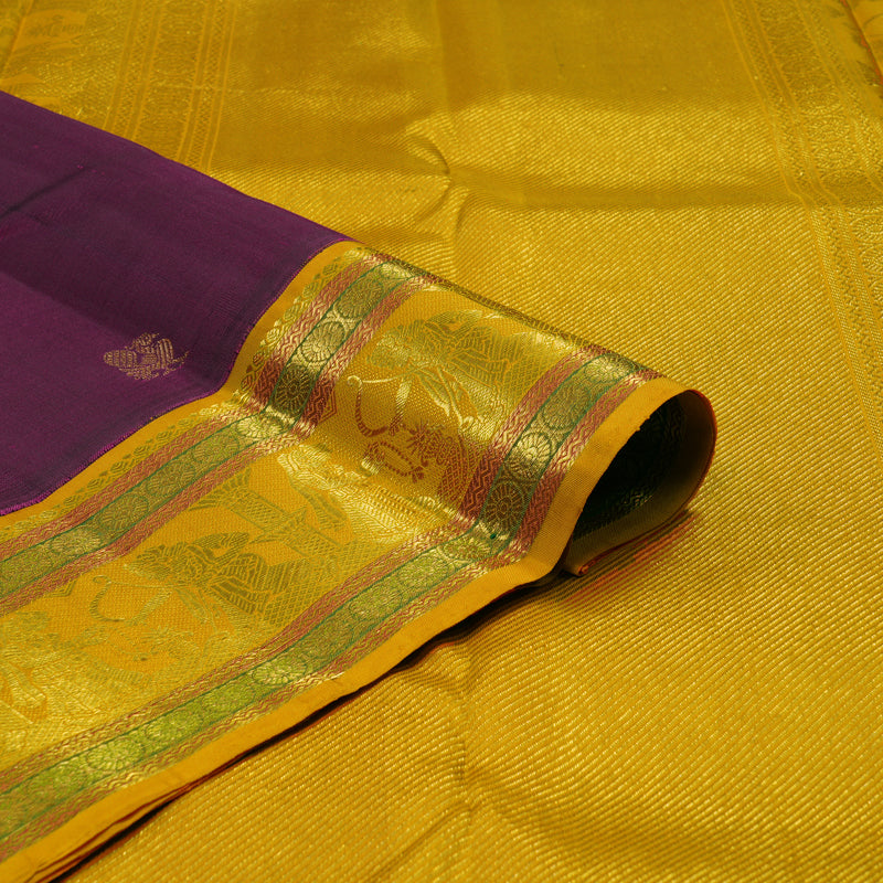 Hayagrivas Handloom Wine Purple Kanjivaram Silk Saree with Mustard Border KBE2088A3-3