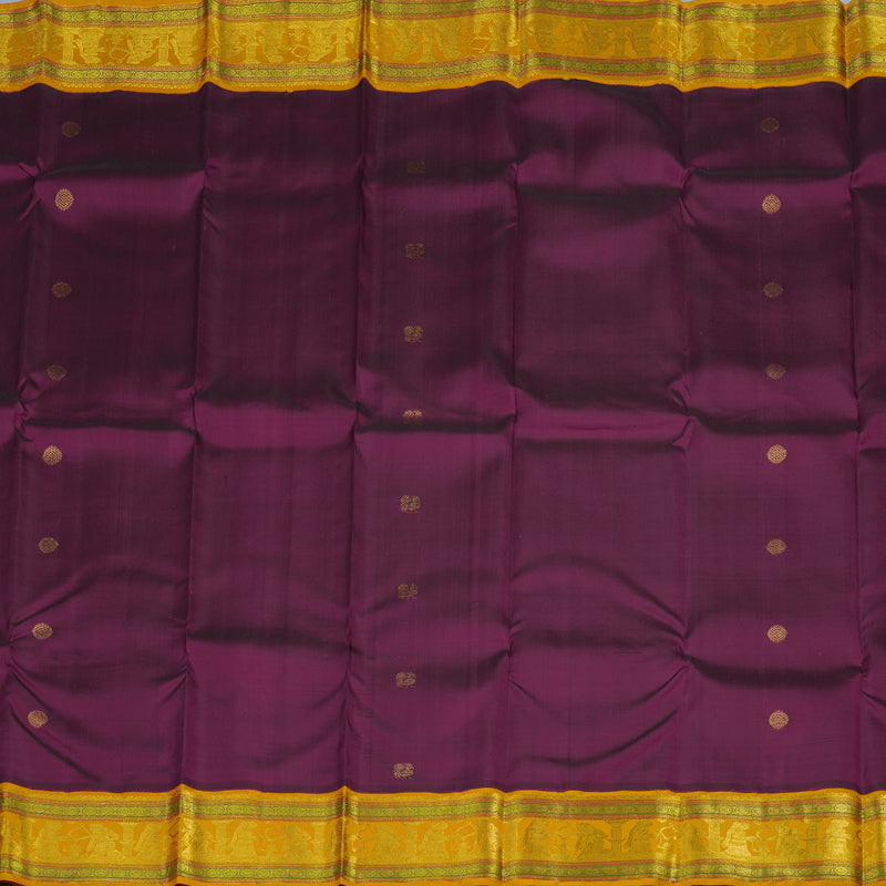 Hayagrivas Handloom Wine Purple Kanjivaram Silk Saree with Mustard Border KBE2088A3-3