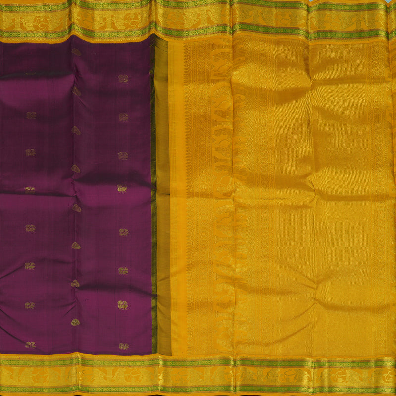 Hayagrivas Handloom Wine Purple Kanjivaram Silk Saree with Mustard Border KBE2088A3-3